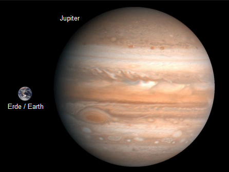 Erde und Jupiter im
                Gr�ssenvergleich