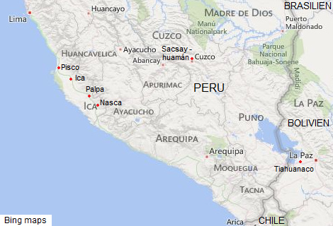 Karte
                        von Peru mit Pisco, Ica, Palpa, Nasca, Cusco /
                        Sacsayhuam�n und Tiahuanaco [2]