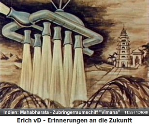 Ein Zubringerraumschiff "Vimana", wie
                  es in den indischen Schriften des Mahabharata
                  beschrieben steht