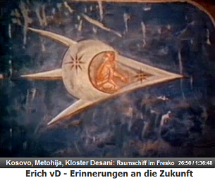 Das
                        zweite Raumschiff rechts im Fresko des Klosters
                        von Desani in Metohija im Kosovo