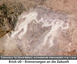 Italien, das Camonica-Tal (Val Camonica), die
                  Felszeichnung mit den zwei Astronauten