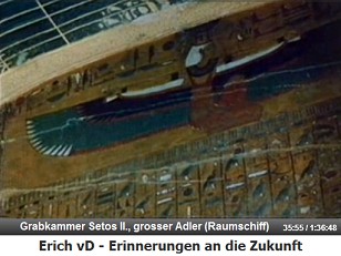 Die Grabkammer von Setos II: Man sieht einen
                  grossen Adler oder Geier, Symbol f�r ein Raumschiff