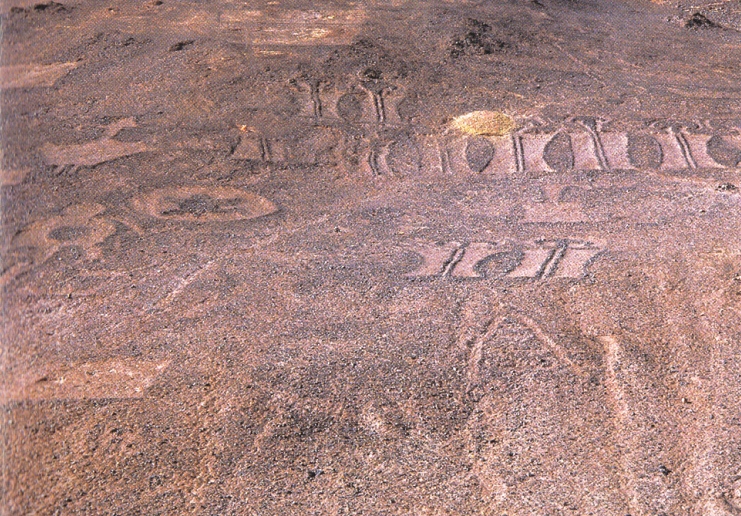 Chile, der Malberg ("cerro
              pintado") von San Pedro de Atacama, da sind
              Geoglyphen mit Antennenm�nnchen (01)