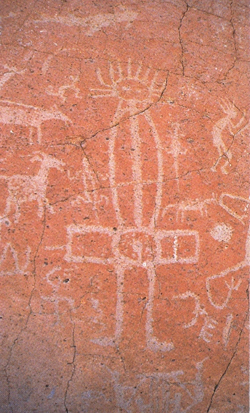 Chile, Region San Pedro de Atacama
              bei Antofagasta, Felszeichnung mit einem M�nnchen mit
              Kopfantennen