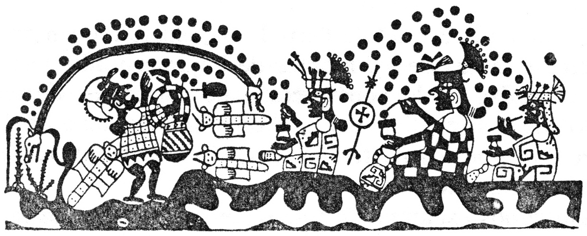 Per�, cer�mica con dibujo de
                                      un serpiente, de sacerdotes,
                                      objetos volantes etc.