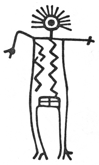 Inyo County en
                      California, dibujo de un dios con antenas