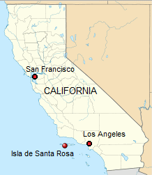 Mapa con
            California con la isla Santa Rosa, San Francisco y Los
            Angeles
