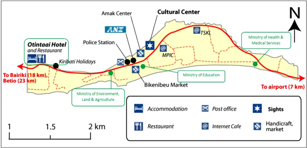 La
                        localidad de Bikenibeu en la Isla de Bonriki del
                        atol�n de Tarawa, mapa