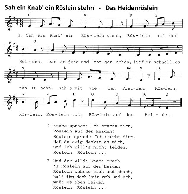 Canci�n "Sah ein
                      Knab ein R�slein steh'n" ("Un chico vio
                      una roseta")