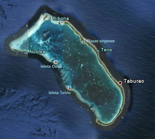 El atol�n de Abaiang, foto satelital (Google
                      Earth)