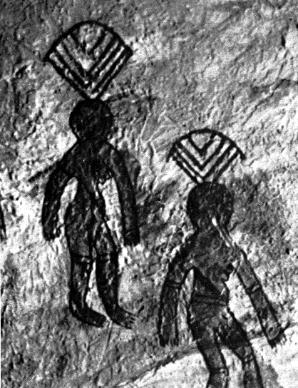 Dibujo
                        rupestre con dos astronautas en las monta�as de
                        Tassili, Sahara