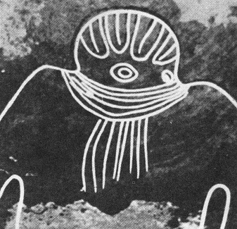 Dibujo rupestre el "Gran
                                    Dios Marciano" con las formas
                                    puestas en evidencia, monta�as de
                                    Tassili, Sahara