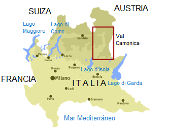 Mapa
                          con el Val Camonica en la Lombard�a en Italia
                          del Norte