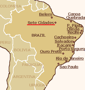 Mapa
                          con la posici�n de Sete Cidades (Siete
                          Ciudades) en Brasil