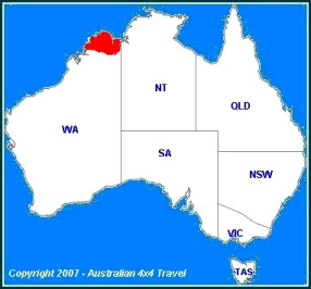 Mapa con la posici�n de Kimberley en el
                          norte de Australia