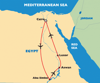 Mapa de Egipto con el
                      lago Asu�n y con Abu Simbel, el lugar del templo
                      de Ramses II