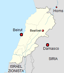 Mapa de L�bano con Beirut, Damasco,
                              Baalbek y Homs