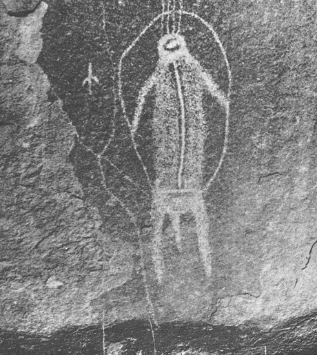 Dibujos rupestre de un astronauta en la
                          regi�n de Alice Springs, detectado de los
                          hermanos Leyland