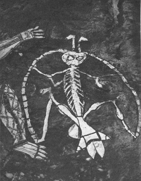 Dibujo rupestre del
                                      hombre de la luz en la regi�n de
                                      Arnhemen el parque Kakadu en la
                                      roca Nourlangie en el parque
                                      Kakadu, blanco y negro