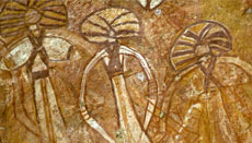Dibujo rupestre en la regi�n de Arnhem
                            en el parque Kakadu en la roca Nourlangie,
                            dioses en color