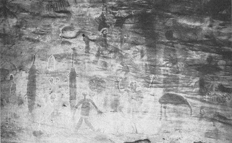 Dibujos rupestres en
                        Laura en el norte de Queensland en Australia
