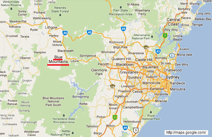 Mapa con Sydney
                            y las Monta�as Azules (Blue Mountains)