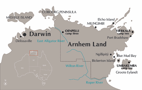 Mapa del Territorio de Arnhem
                  (Arnhem Land) en el norte de Australia con el r�o
                  Roper