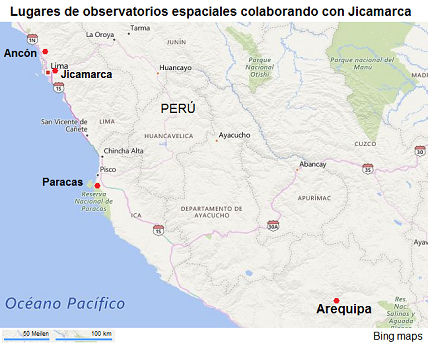 Locations with space observatories
                          collaborating with Jicamarca Map 2 with
                          Jicamarca, Anc�n, Par�cas, and Arequipa [2]