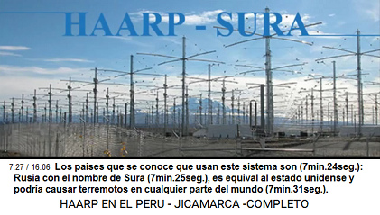 Los pa�ses que se conoce que usan este
                          sistema son (7min.24seg.): Rusia con el nombre
                          de Sura (7min.25seg.), es equival al estado
                          unidense y podr�a causar terremotos en
                          cualquier parte del mundo (7min.31seg.).