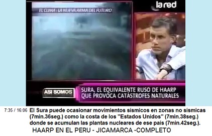 El Sura puede ocasionar movimientos
                          s�smicos en zonas no s�smicas (7min.36seg.)
                          como la costa de los "Estados
                          Unidos" (7min.38seg.) donde se acumulan
                          las plantas nucleares de ese pa�s
                          (7min.42seg.).
