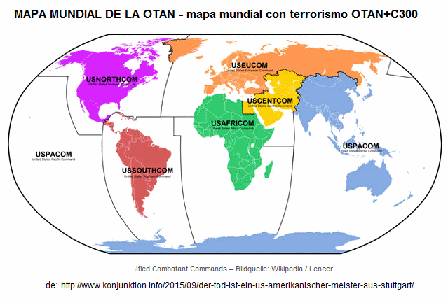 Mapa 04: división del mundo por la OTAN
                            con los comandos de la OTAN, 22 de
                            septiembre de 2015