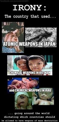 The victims of
                                the "USA" with atomic bombs in
                                Japan in 1945, victims of NATO 1964-1975
                                by Agent Orange in Vietnam, and using
                                uranium bombs in Iraq, horizontal
                                format, December 20, 2014
