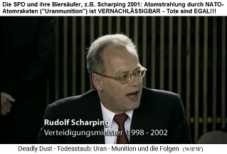 NATO-Schwerverbrecher und
                                  deutscher
                                  SPD-"Verteidigungsminister"
                                  Rudolf Scharping behauptet, die
                                  Strahlung der NATO-Atomraketen
                                  ("Uranmunition") sei
                                  "vernachlässigbar"