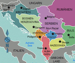 Karte mit Serbien, Belgrad und
                              Novi Pazar
