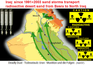 Karte des Irak mit den
                W�stenwinden von S�den nach Norden (desert storms) bis
                in den Nordirak hoch bis Arbil (Erbil) und Mosul