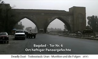 Baghdad, Gate
                            No. 6, this is where tank fights took place,
                            and the ground is radioactively contaminated
                            by radioactive NATO nuclear missiles