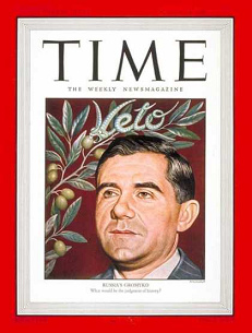 Der "sowjetische"
                Aussenminister Gromyko auf dem Titelblatt von TIME am
                18. August 1947 [2]. Er verteilt einfach fremdes Land in
                Pal�stina, so wie andere auch.