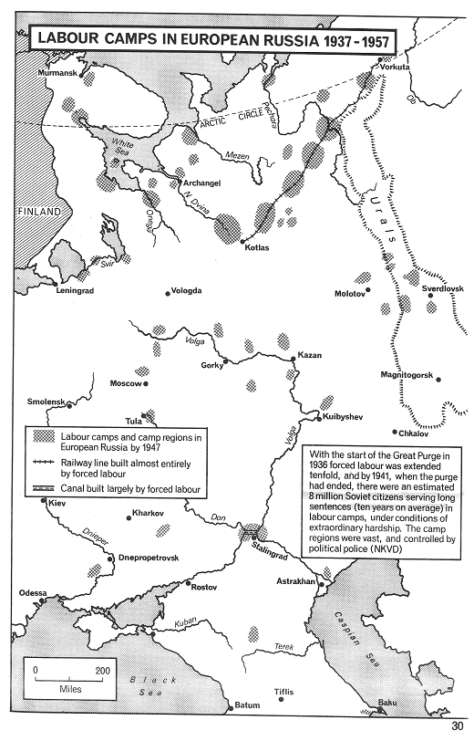 Karte
                      der Gulag-Arbeitslager in der
                      "Sowjetunion" westlich des Ural im
                      europ�ischen Russland 1937-1957
