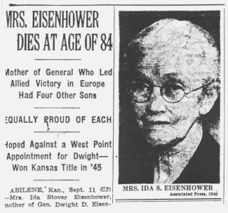 Todesmeldung �ber Ida
                Eisenhower vom 11.9.1946