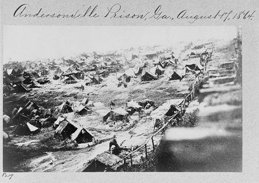 Andersonville, Wiesenlager-Gef�ngnis mit
                          Zelten 1864-1865