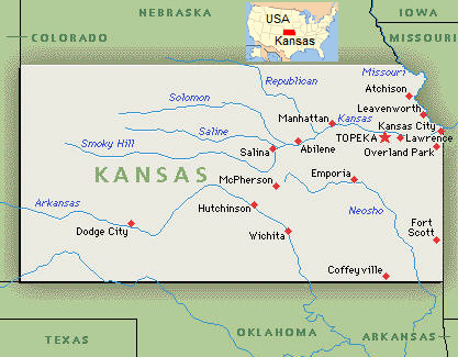 Karte mit den "USA", Kansas und
Abilene Karte
mit den "USA", Kansas und Abilene