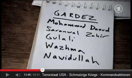 Die Liste
mit den Opfernamen aus Gardez: Mohammed Daoud,
Saranwal Zahir, Gulali, Wazhma, Nawidullah Die Liste mit den
Opfernamen aus Gardez: Mohammed Daoud, Saranwal
Zahir, Gulali, Wazhma, Nawidullah