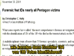 Aqu� es el parte del 20/11/2001 sobre
                            la identificaci�n presunta de 184 de 189
                            victimas presuntas del Pent�gono