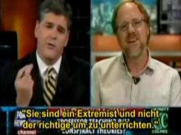 El reportero de Fox, John Hannity,
                            indica a Prof. Barrett: "Usted son un
                            extremista y no son la justa persona para
                            ense�ar."