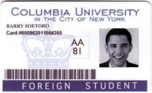 ID der Universit�t Columbia mit Barry
                          Soetoro als "ausl�ndischer Student"