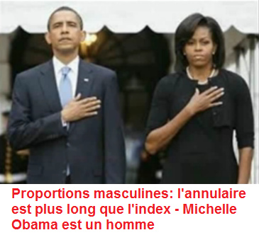 Michael
                        Obama ("Michelle Obama") tient un
                        annulaire long masculin