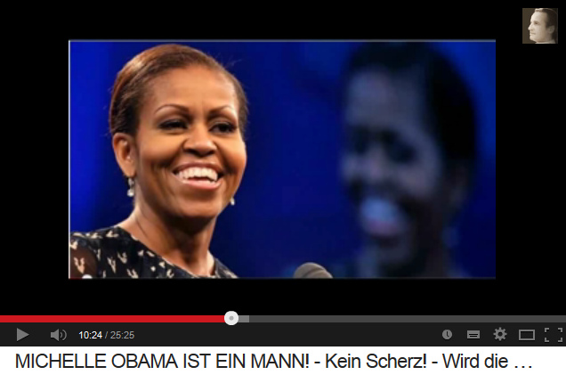 Michael Obama (alias
                      "MIchelle Obama") disfrazado como
                      "First Lady" con hombros anchos
                      masculinos, con muslos fuertes del cuello, con un
                      ment�n largo saliente, con una forma masculina del
                      frente, con cejas pintadas, y con aretes para
                      divertir el p�blico