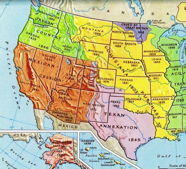 Louisiana 1803, Expansion Pazifik 1848,
                            Gadsen Purchase 1853 -- Karte, map, mapa,
                            carte, carta, terkep