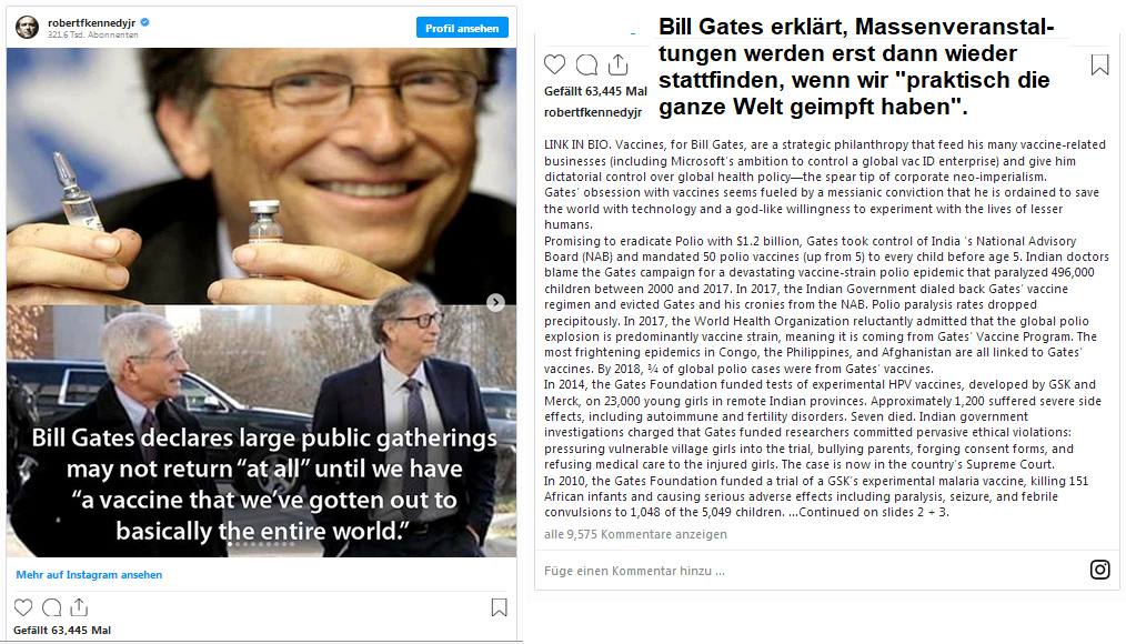 Kennedy auf
                                Instagram gegen den Satanisten und
                                Impf-Massenmörder Bill Gates, 10. April
                                2020