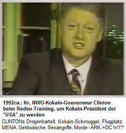 1992ca.: Der kriminelle NWO-Kokain-Gouverneur Clinton beim Reden-Training, um Kokain-Pr�sident der "USA" zu werden